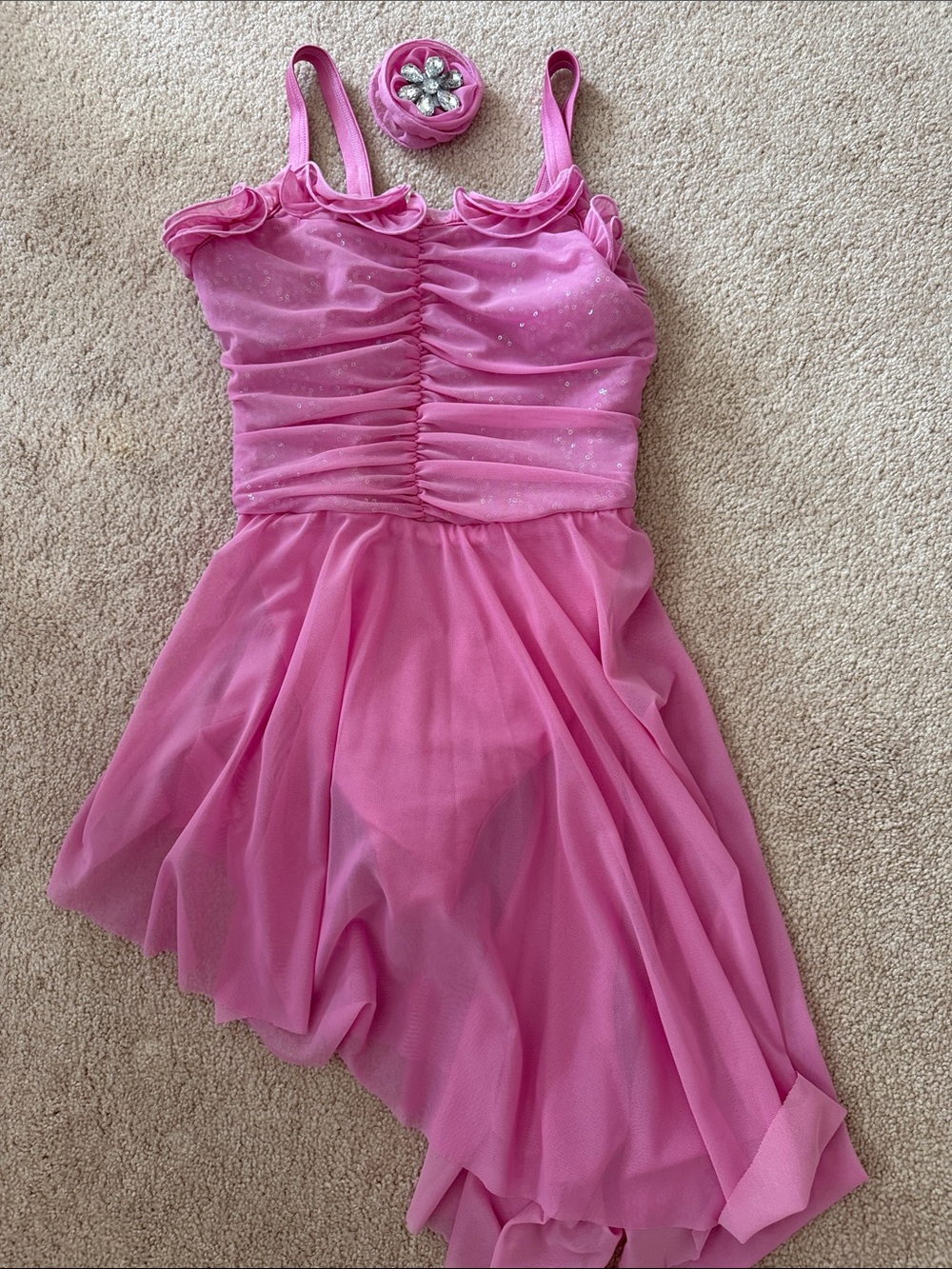 Weissman LC - large child - Pink Ruffled Chiffon Dance Dress with Sparkle